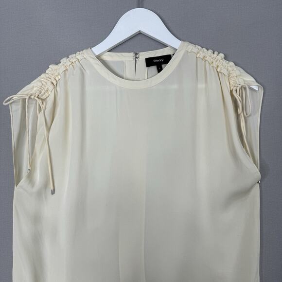 Theory Womens Top P / Small Cream 100% Silk Malkara Drawstring Modern Georgette - Picture 3 of 15